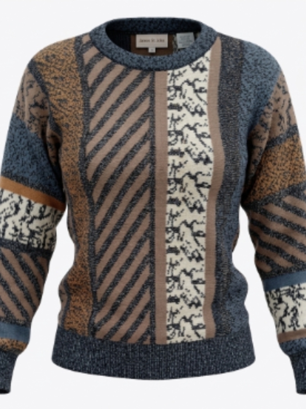 Vintage Women's Abstract Multi Pattern Metallic Shimmery Dolman Sleeve Sweater